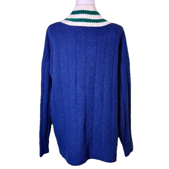 VS PINK Varsity Cardigan Collegiate CableKnit Oversized Ivy League Old Money Lg - Picture 3 of 11